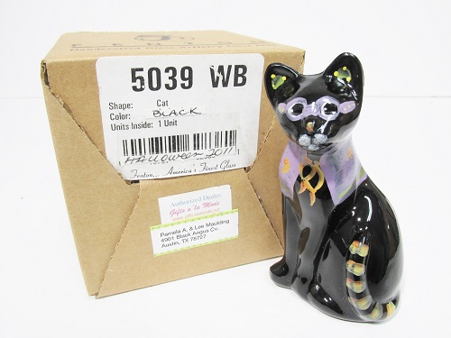 5039WB Cat figurine, Black Art Glass<br>\'\'Prowler\'\'<b>design by Stacy Williams<br>(Click Picture-FULL DETAILS)